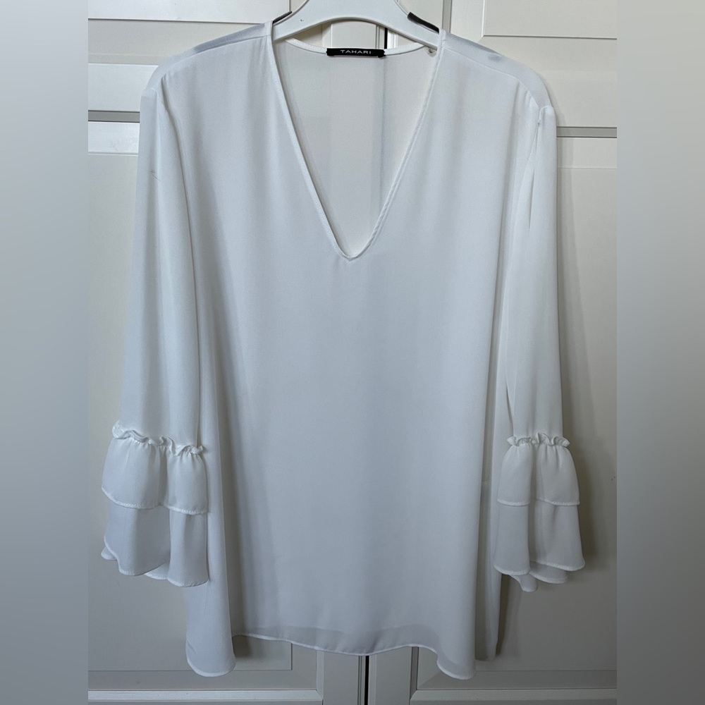 White V-Neck Blouse by Tahari